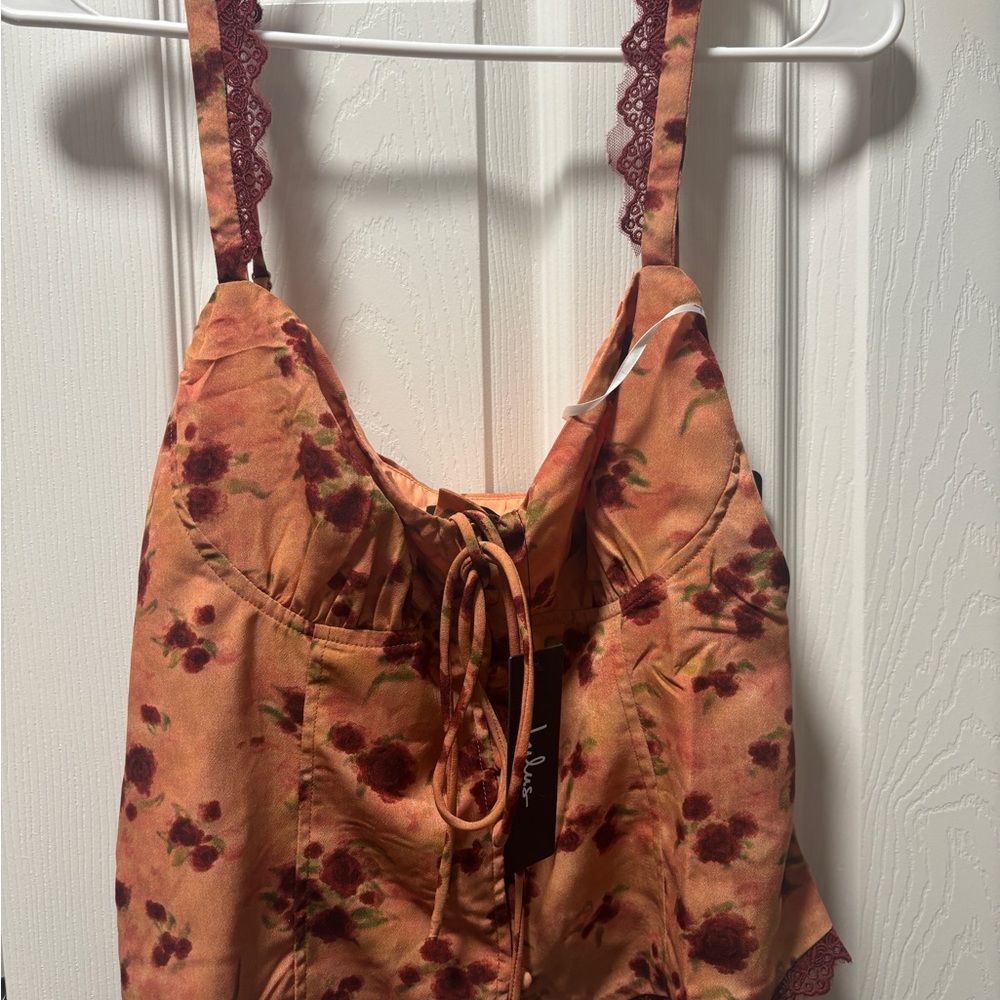 Lulu's Floral Orange and Burgundy Tank Top